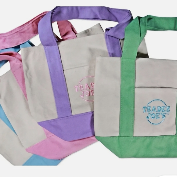 Trader Joe'S Handbags - Trader Joe's Pastel-Trim Canvas Tote — Green, Purple, Pink Options